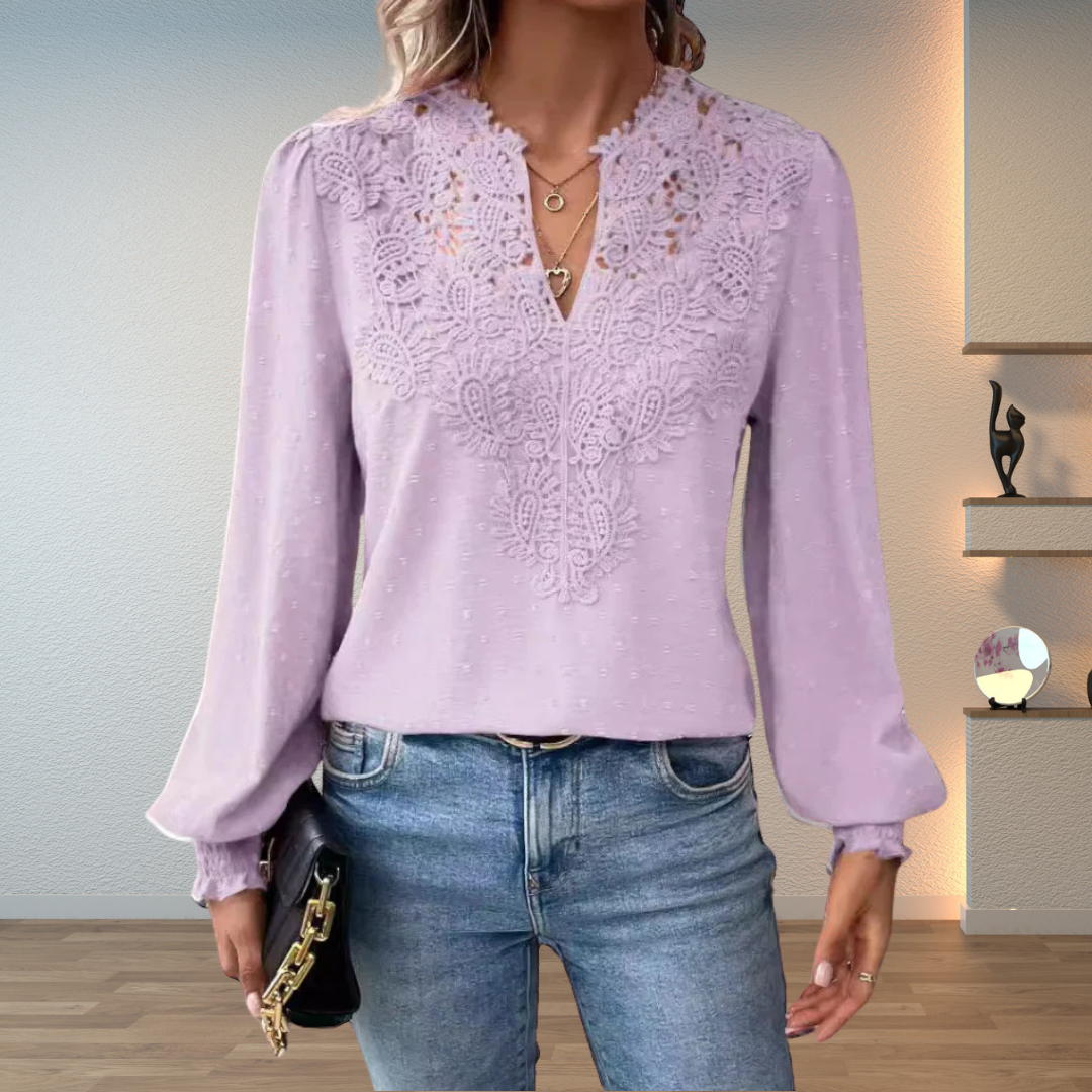 Kvinnors Blus | V-Hals med Guipure Spets