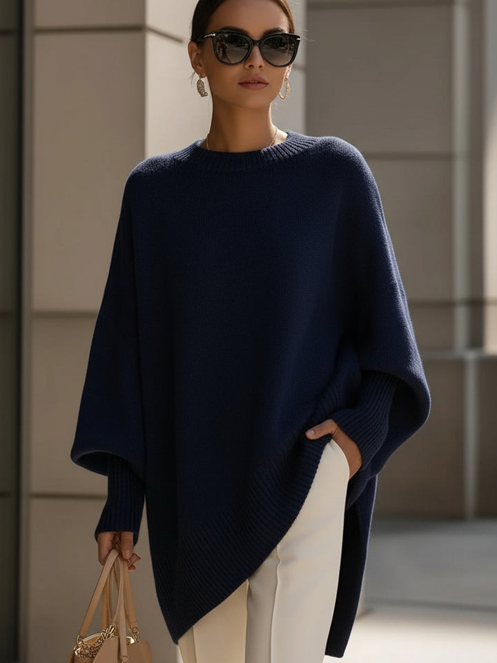 Kvinnors Tröja | Oversized Poncho Ribbad Kant