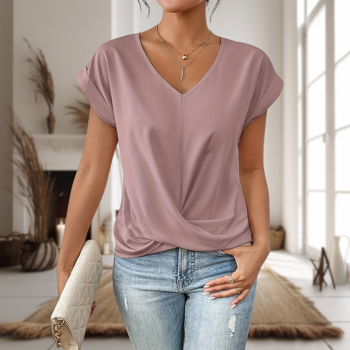 Kvinnors Blus | V-ringad Twist Framsida