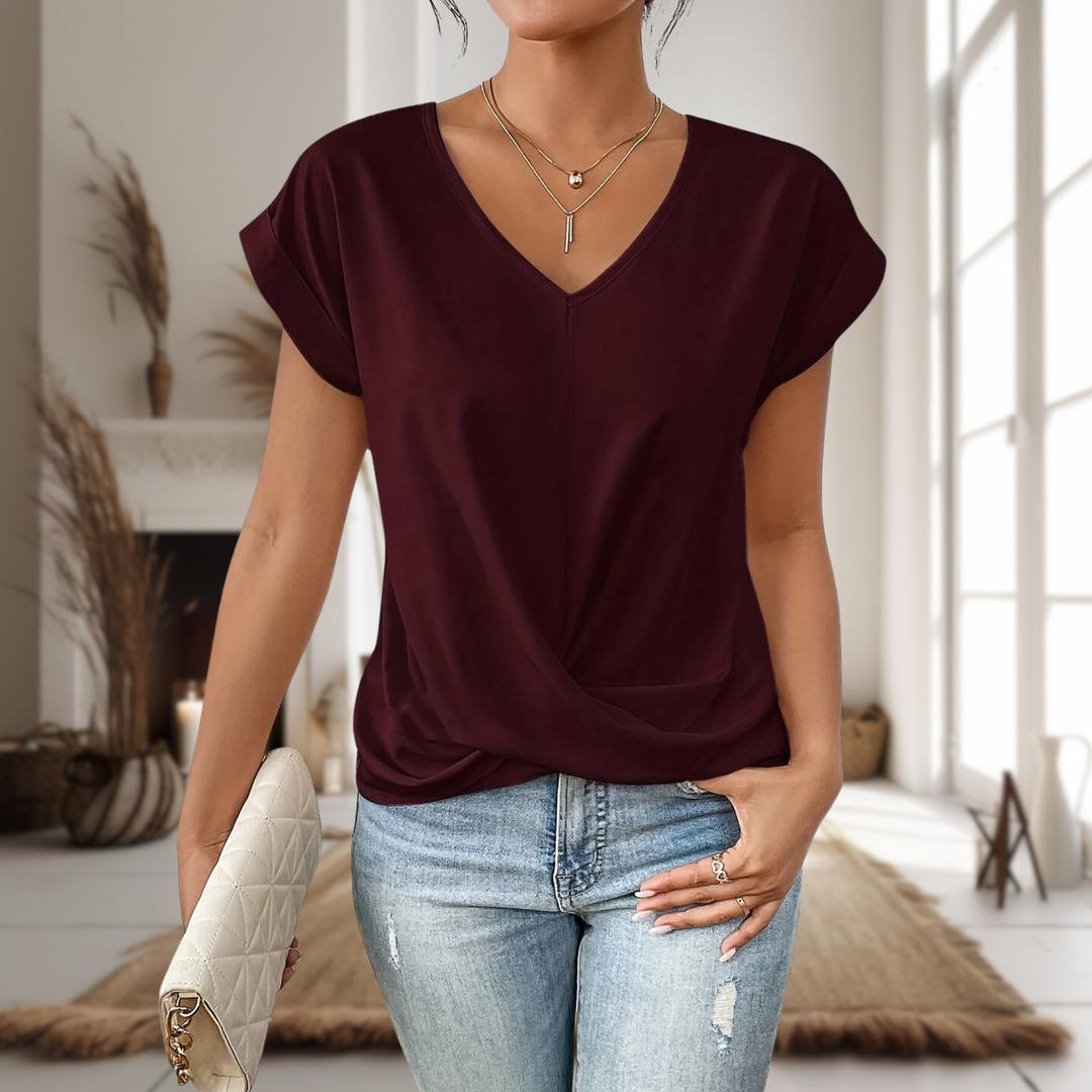 Kvinnors Blus | V-ringad Twist Framsida