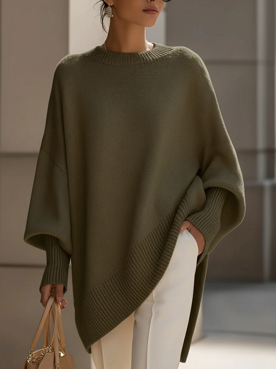 Kvinnors Tröja | Oversized Poncho Ribbad Kant
