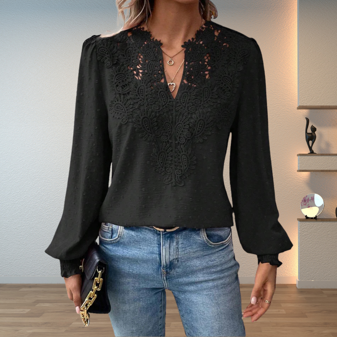 Kvinnors Blus | V-Hals med Guipure Spets