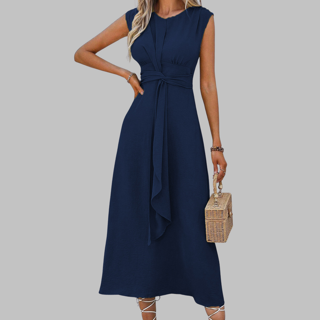 Kvinnors Midi Sommardress | A-linjeformad Med Bälte Utan Ärmar