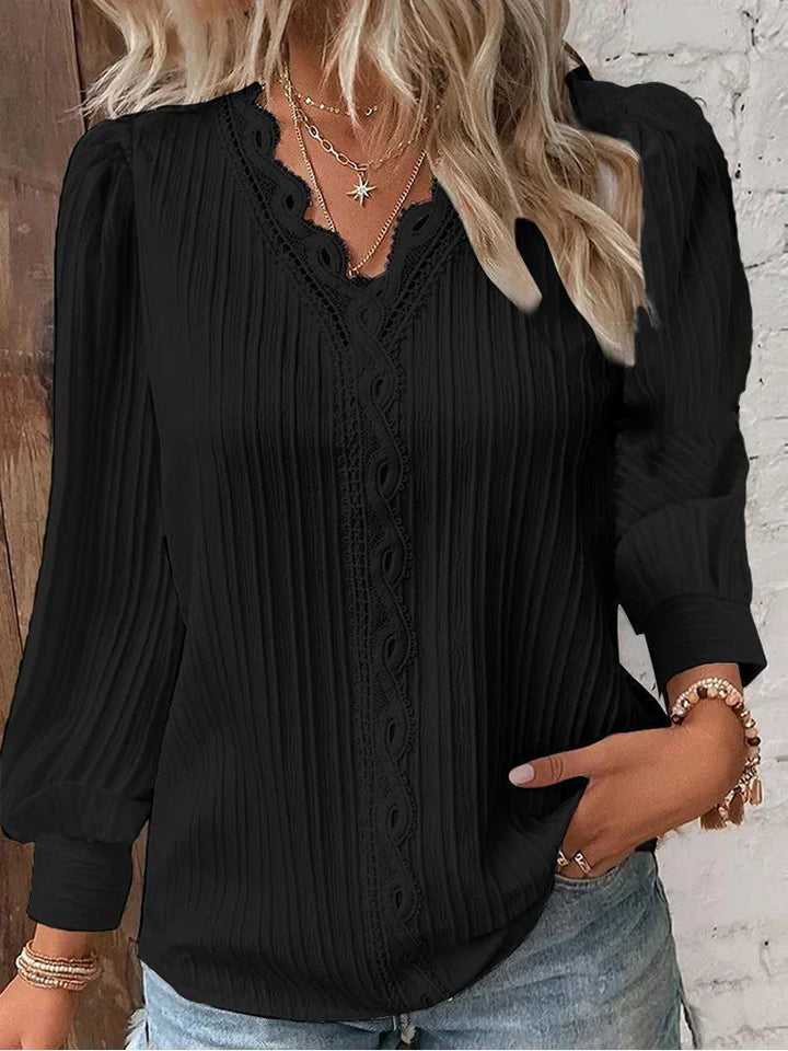 Kvinnors Blus | Texturerad V-ringning Detalj