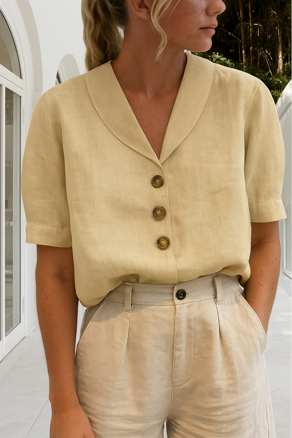 Kvinnors Blus | Kort Ärmd Button-Up