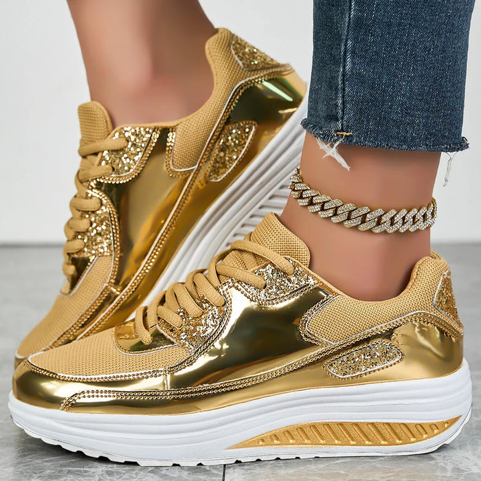 Dam Ortopediska Sneakers Glansiga Detaljer Vaddering