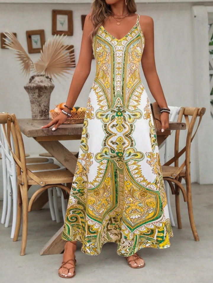Kvinnors Boho Maxi Klänning | Paisley V-Hals