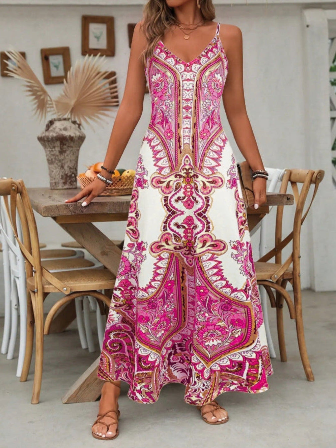 Kvinnors Boho Maxi Klänning | V-Hals Paisley