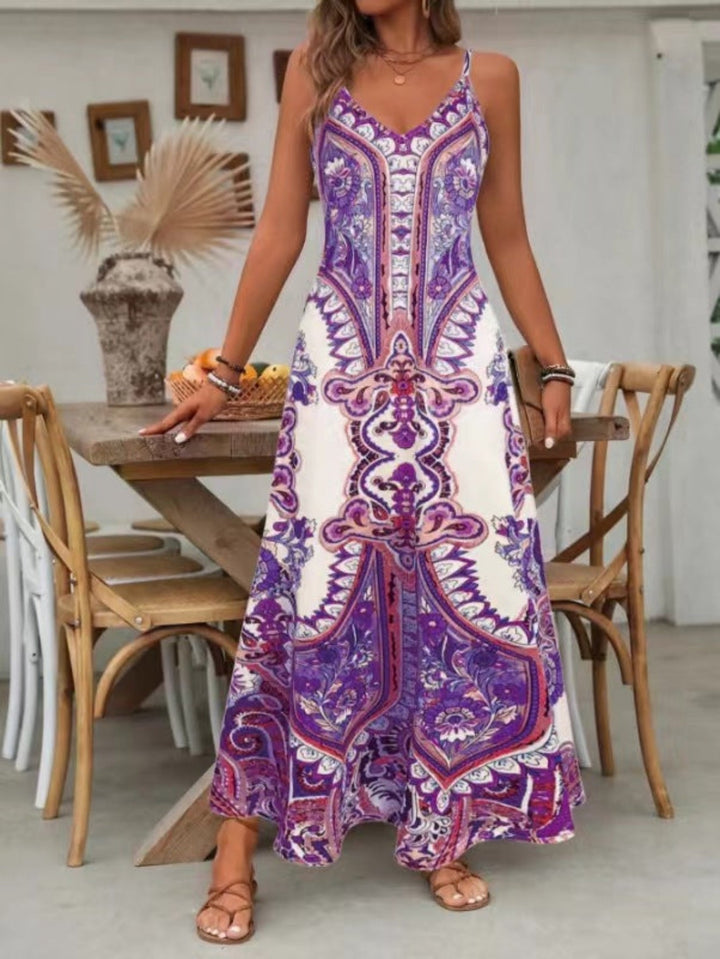 Kvinnors Boho Maxi Klänning | Paisley V-Hals