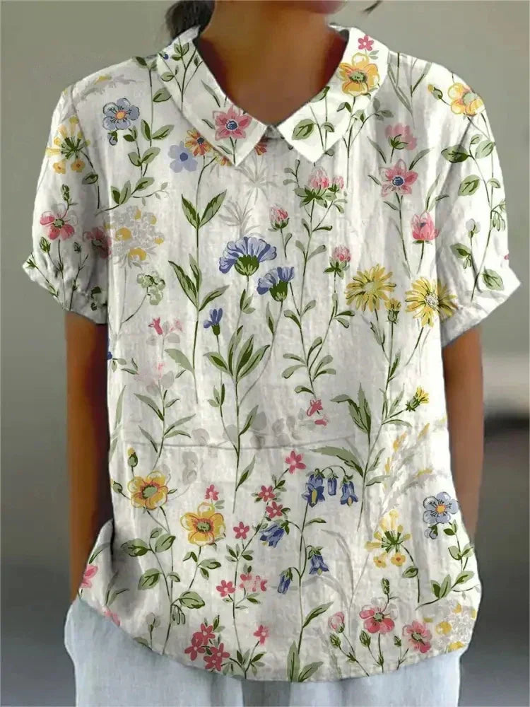 Kvinnors Blus | Blommig med Spetskrage