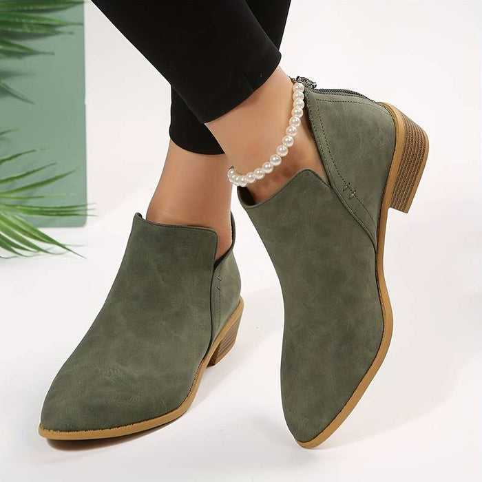 Dam Ankelboots med Blockklack och Dragkedja